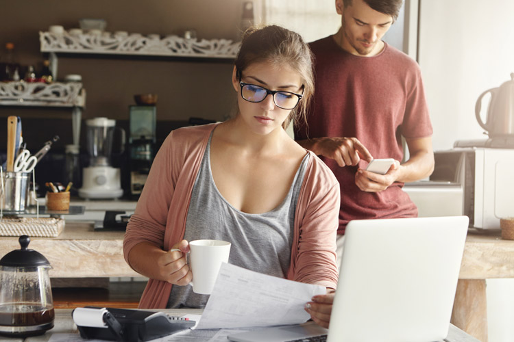 Couple looking at debt